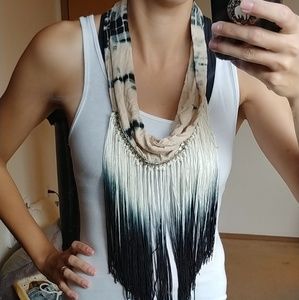 Boho tie-dye ombre fringe scarf